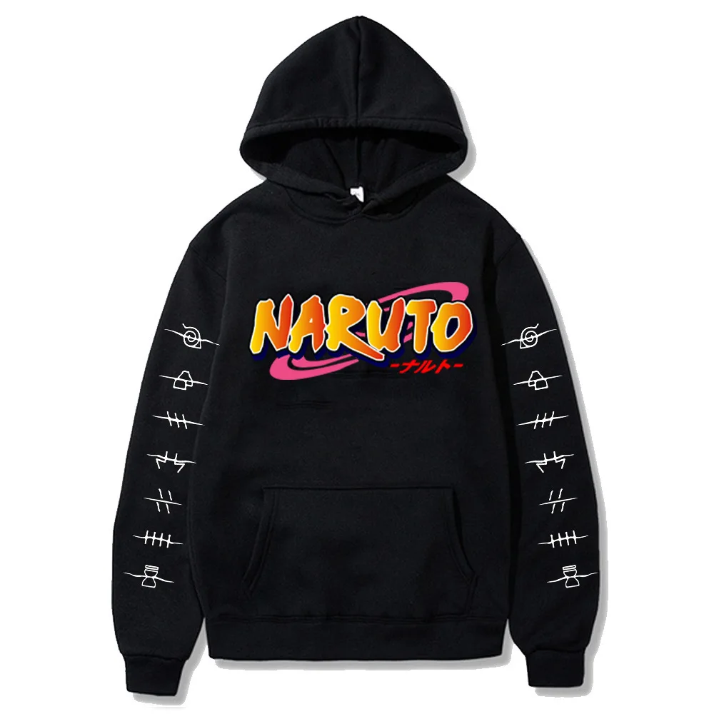 

Japanese Anime Naruto Sasuke Print Plus Fleece Hooded Sweater for Men and Women Hoodies Letter Printing Sweatshirt Women