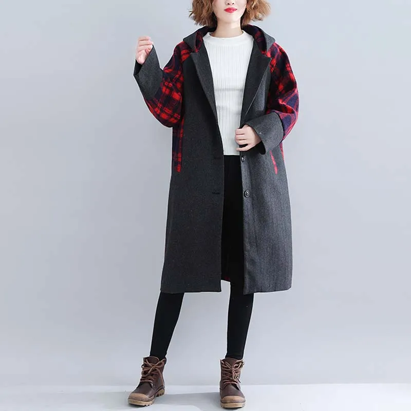 long jacket Новое зимнее модное клетчатое Женское шерстяное пальто плюс размер плотное бархатное пальто кардиган ветровка Cortaviento Mujer 5XL - Цвет: long jacket