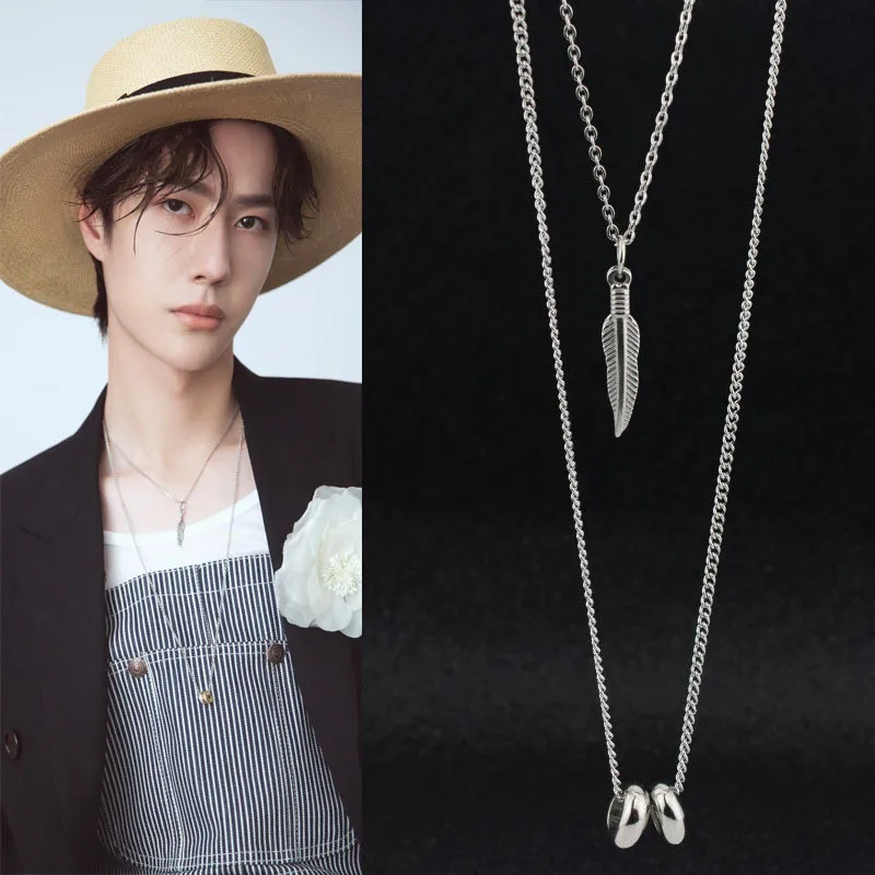 

New 2021 Wang Yi Bo Same Double-Layer Clavicle Chain Sweater Chain Detachable Long Necklace For Men And Women