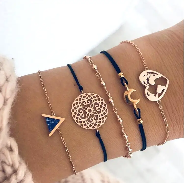 Горячие смешанные стили Boho кисточкой лист слон Черепаха Фатима хамса луна сердце оболочки ручной работы очаровательные браслеты женские ювелирные браслеты