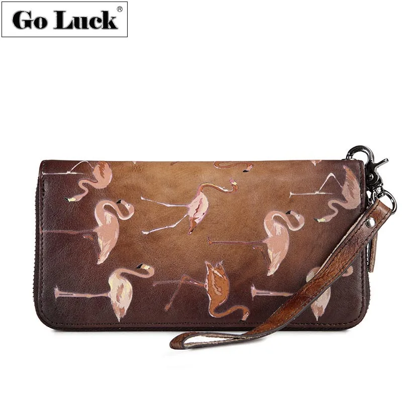 Бренд GO-LUCK, натуральная кожа, браслет, клатч, кошельки, женский, на молнии, для сотового телефона, чехол, для девушек, для карт, кошелек, с животным принтом