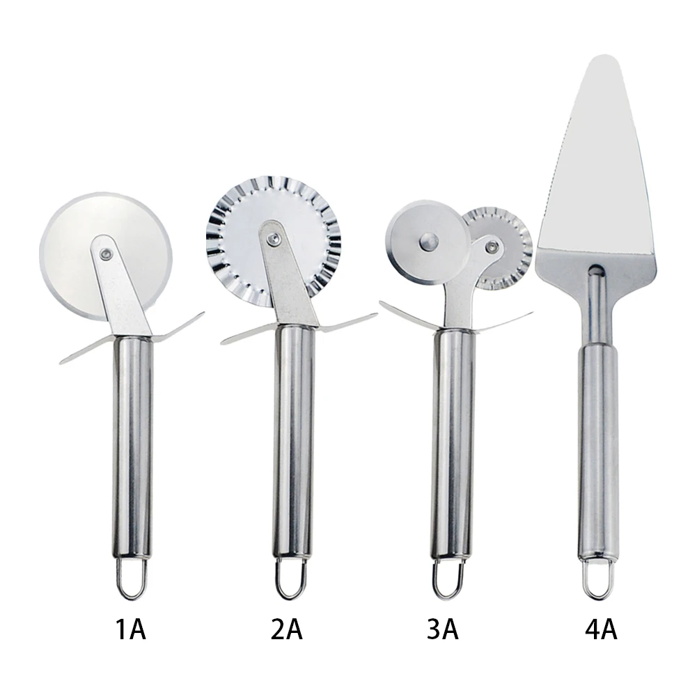 

4 Patterns Stainless Steel Pizza Cutter Double Roller Pizza Knife Cutter Pastry Pasta Dough Crimper Kitchen Pizza Tools