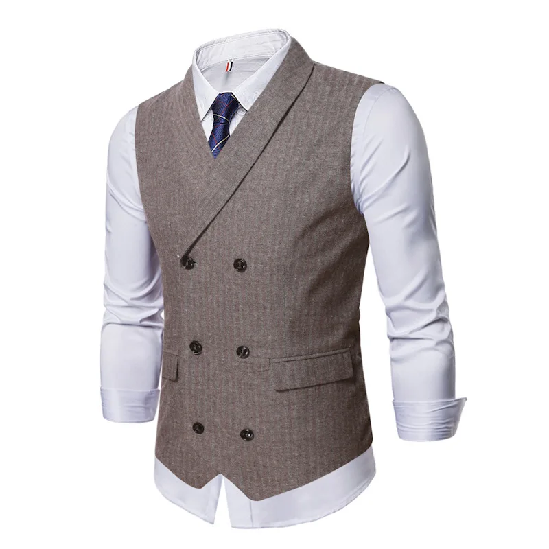 

Formal Men's Vests Tweed Suit Tweed Double-breasted Business Clothing Men Striped Waistcoat Steampunk Vest For Groom Wedding
