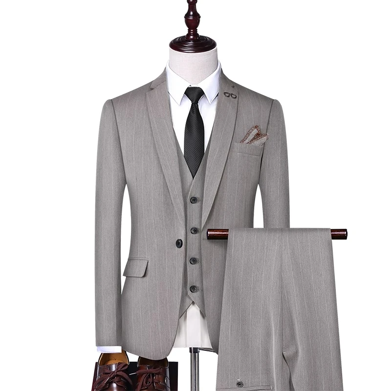 

(Suit + vest + pants)Male Korean version slim business casual suit suit three-piece suit/Men striped suit/ wedding suits for men