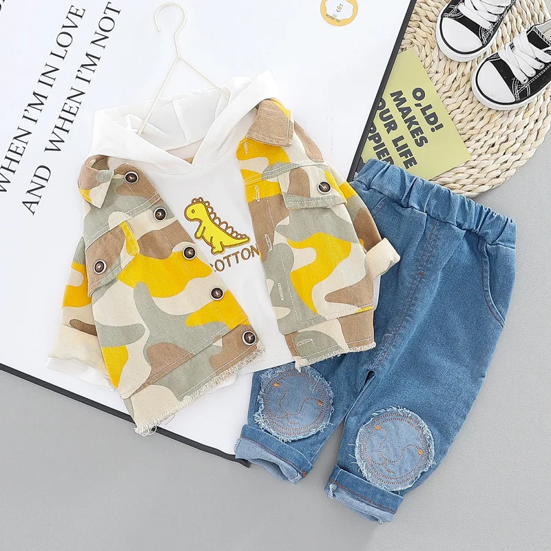Toddler Baby Boy Clothes Set Camo Coat Boys Camouflage Jacket + Hooded T-shirt Jeans infant Outfit Children Clothing | Детская одежда и