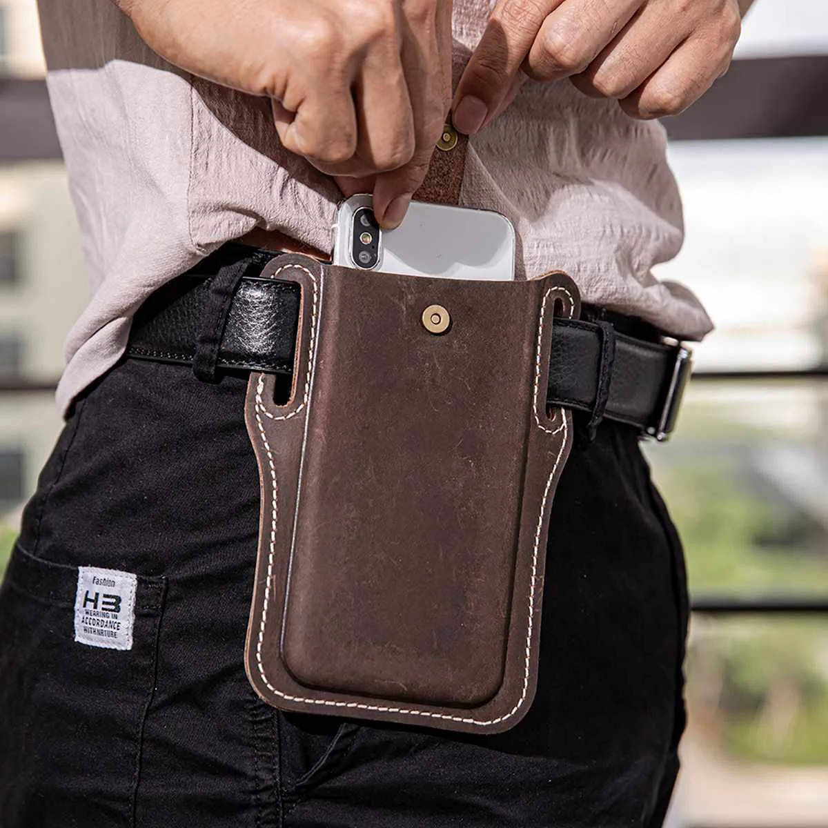 

Men's Genuine Leather Waist Bag Retro EDC Tool Organizer Can Accommodate 6.3 Inch Cell Phone Bag Waist Belt Wallet Card, Holder