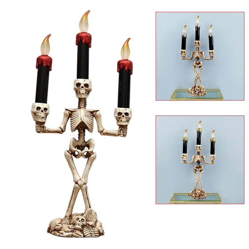 Хэллоуин 3 держателя свечей канделябр Череп Скелет стол искусственные