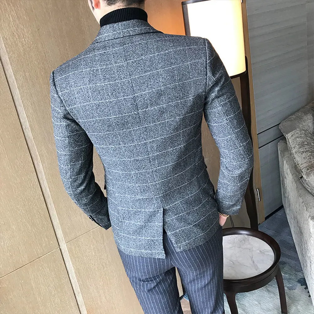 

2021 Autumn Casual Men Blazer British Style Business Slim Fit Suit Coat Wedding Work Single Button Jackets Male Blazer Jackets