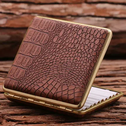 Crocodile Brown 20 шт. верблюжья крокодил мужской тонкий Портсигар Портативный PU кожаный табак Коробка для хранения сигарет аксессуары подарок для мужчин - Цвет: Crocodile Brown