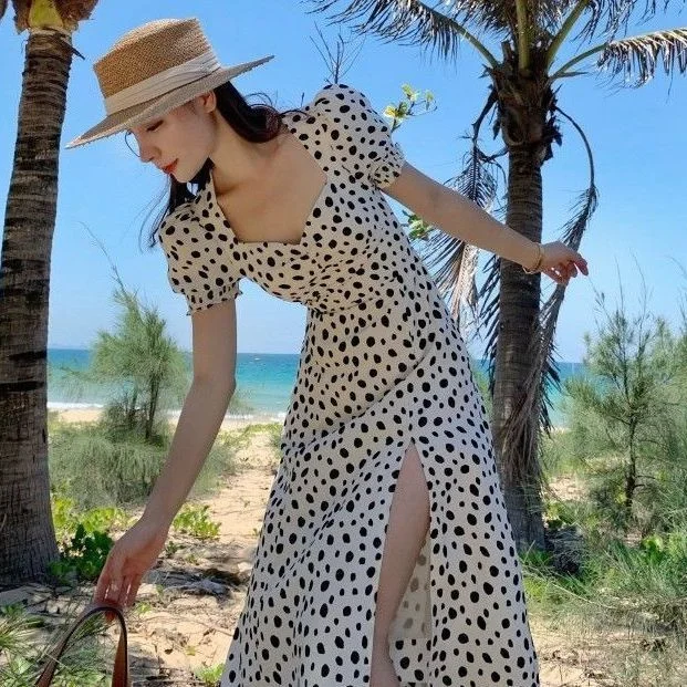 

Пикантное женское белое Цветочное платье, длинное летнее платье с разрезом, нишевое дизайнерское французское платье с воротником-стойкой и...