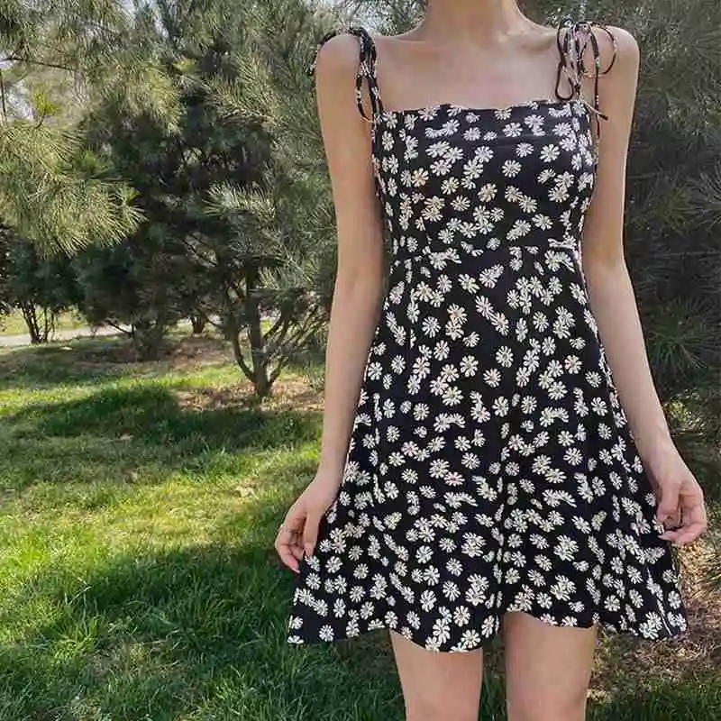 Летнее Сексуальное Милое женское платье с открытой спиной и цветочным принтом в