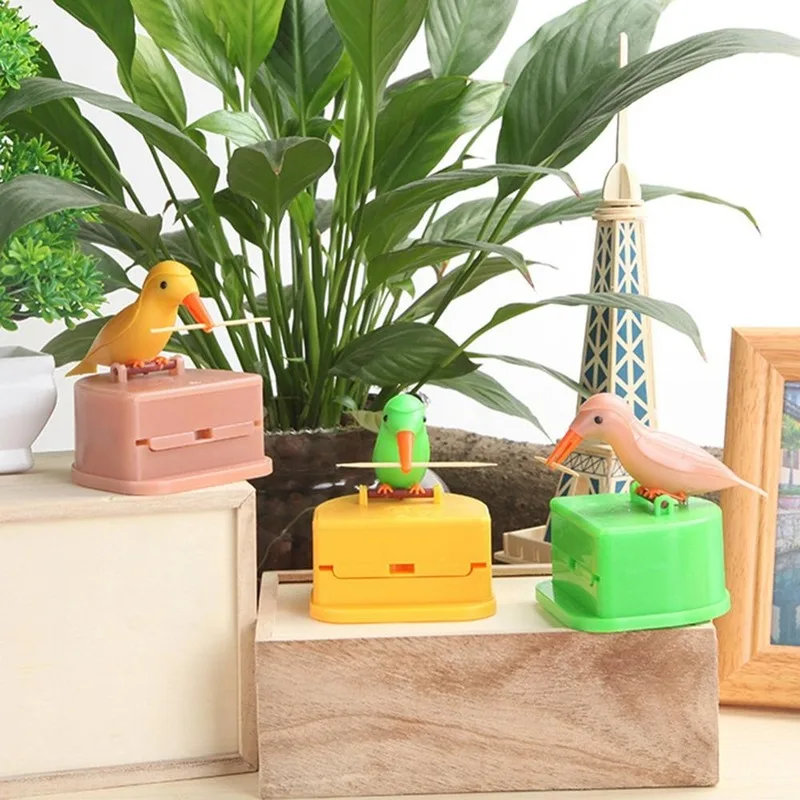 

Small Bird Toothpick Container Automatic Toothpick Dispenser Toothpick Holder Storage Box Desk Decoration Kitchen Accessories