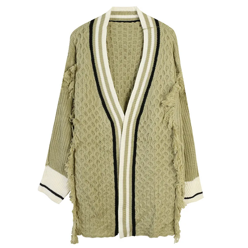 

Женский винтажный трикотажный кардиган с бахромой и длинными рукавами