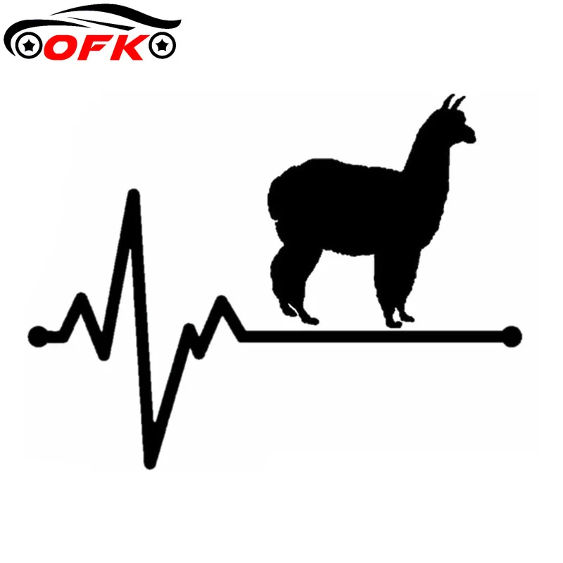 

OFK Lovely Alpaca Lifeline Heartbeat Vinyl Black/Silver Car Sticker 15.5CM*11.8CM