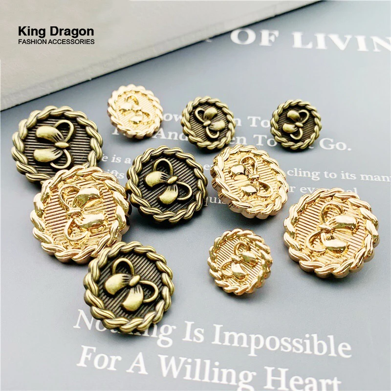 Пуговицы металлические с бантом и жемчугом 6 шт. антикварные для одежды пальто