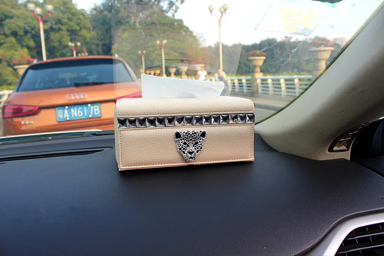 Черная бежевая коробка для салфеток из натуральной кожи автомобиля с головой