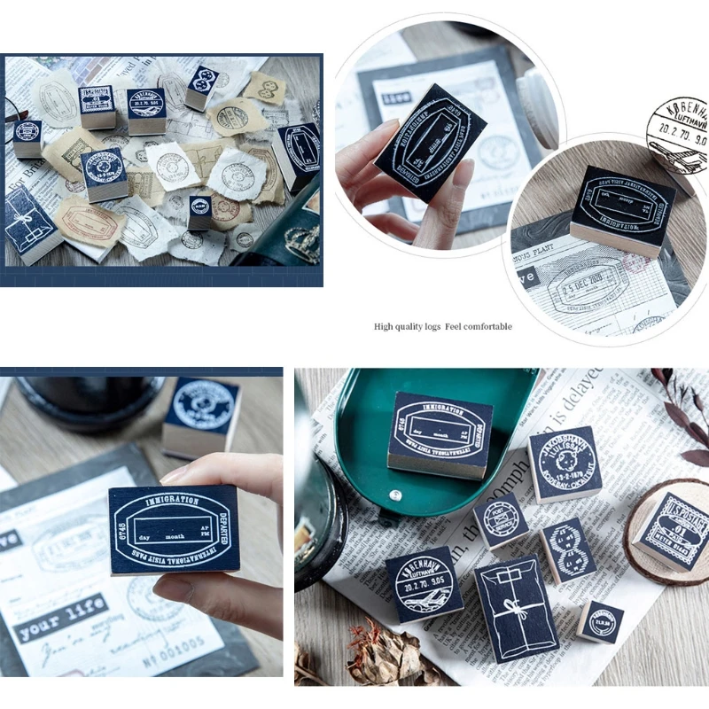 

Stamp Collector's Notes Series Vintage Retro Style Creative Hand Account Decoration DIY Material Wooden Stamp Letter Cards Stamp