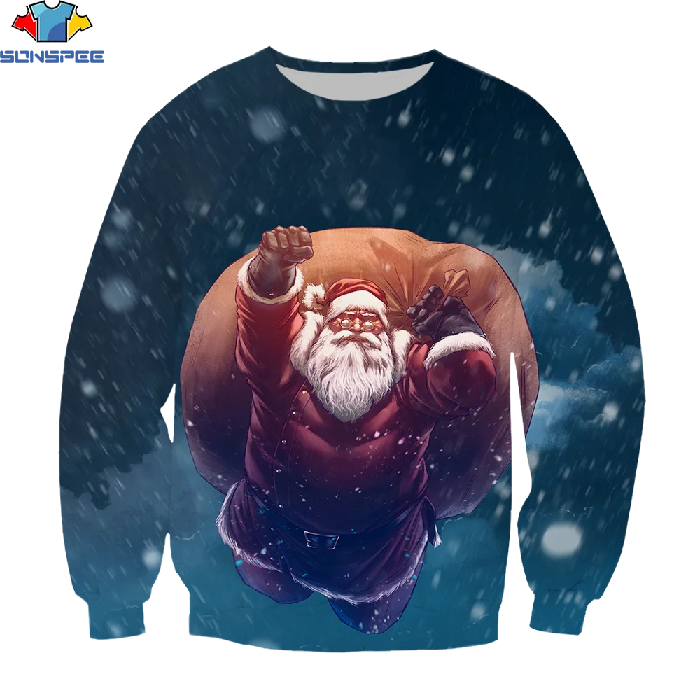 

Популярный мужской свитшот SONSPEE с 3D рисунком, Рождественская рубашка с Санта-Клаусом и рождественской елкой, Мужской и Женский пуловер в сти...