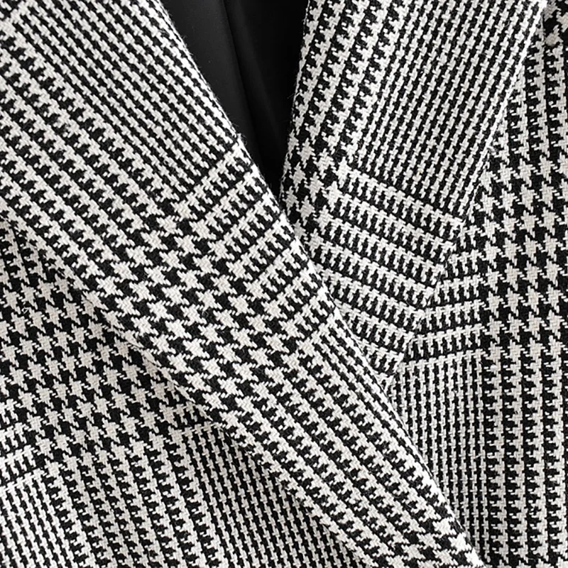 Женский двубортный блейзер в клетку с длинным рукавом | Женская одежда