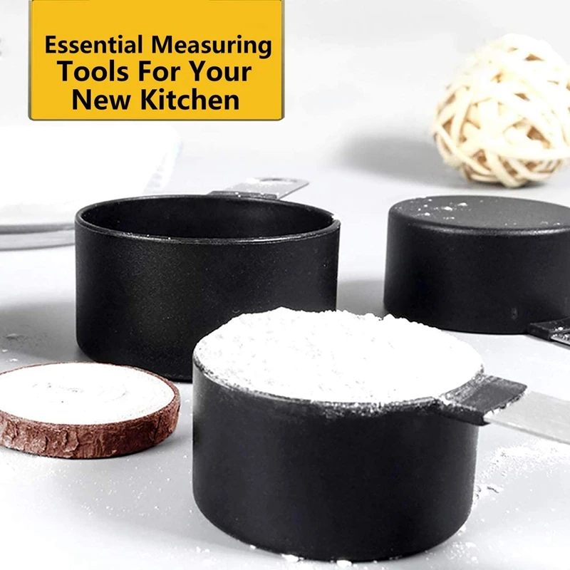

8 мерных стаканчиков и ложек, кухонные инструменты для измерения вложенности жидкостей и твердых частиц черного цвета