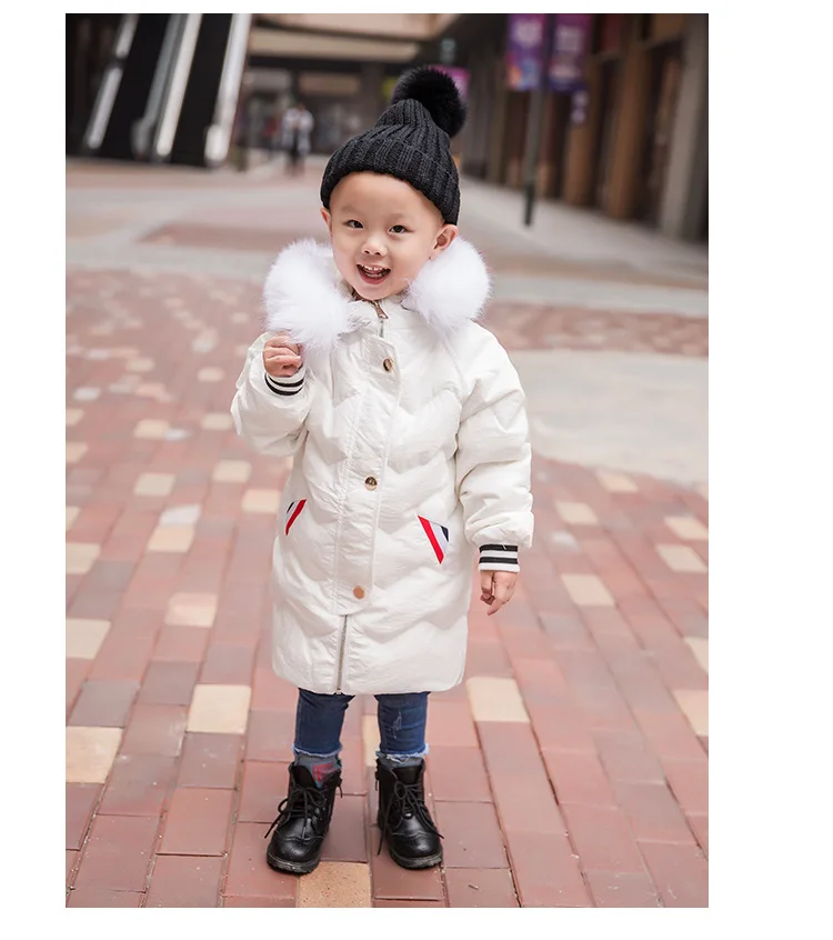 

2019 Winter new big real fur collar hooded thicken down jackets children white duck down coats kids outerwear tops ws1180