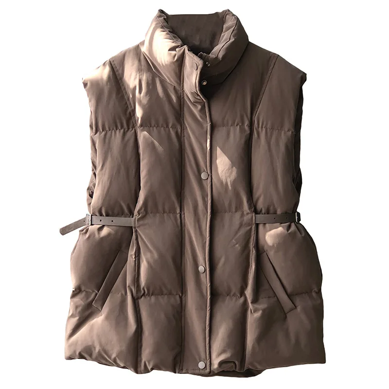 Women's Winter Jacket Women 2021 New Korean Style Solid Color Stand-up Collar Cotton Horse Fashion Sleeveless Loose | Женская одежда