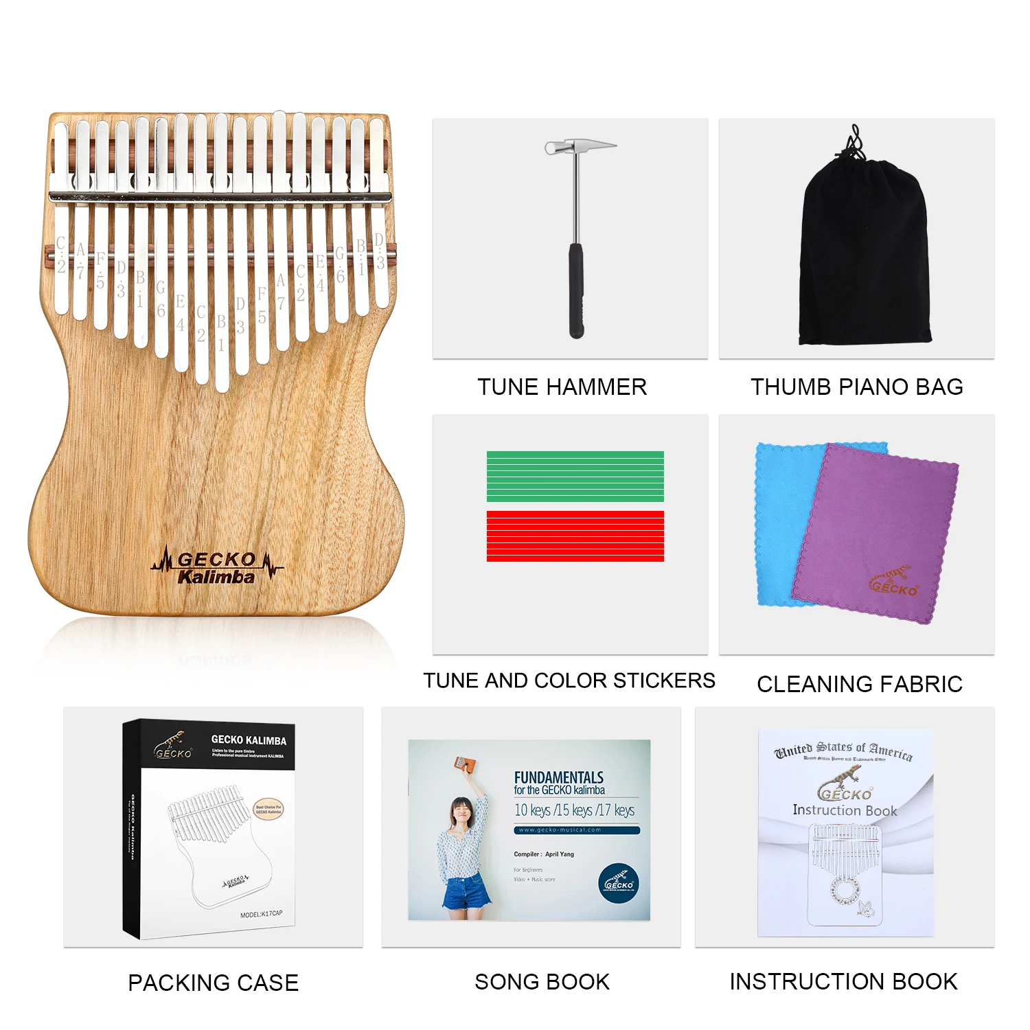 Пианино для большого пальца Gecko Kalimba 17 клавиш корпус из массива дерева