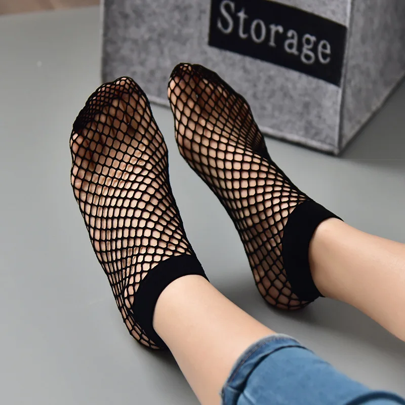 2 пары женские шелковые носки в сеточку черные кружевные серые короткие тонкие