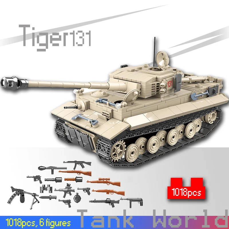 Модель тяжелого танка Tiger 1018 в стиле милитари 131 шт. строительный блок оружие