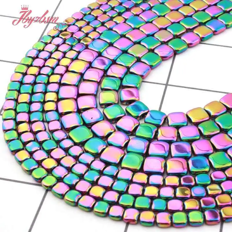 

Natural Hematite Multicolor Square Beads Loose 3/4/6mm Natural Stone Beads For Jewelry Making DIY Necklace Bracelet Strand 15"