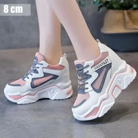 ins hot white hidden wedge sneakers womens platform shoes female sneakers 8cm height increasing girls pink elevator shoes