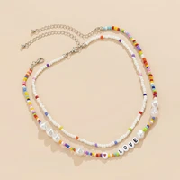 y2k layered rainbow beads short choker necklace for women boho pearl letter beaded chains necklaces on neck 2021 fashion jewelry