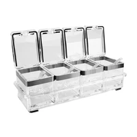 4pcsset clear seasoning rack spice pots storage container condiment jars cruet with cover and spoon kitchen utensils supplies