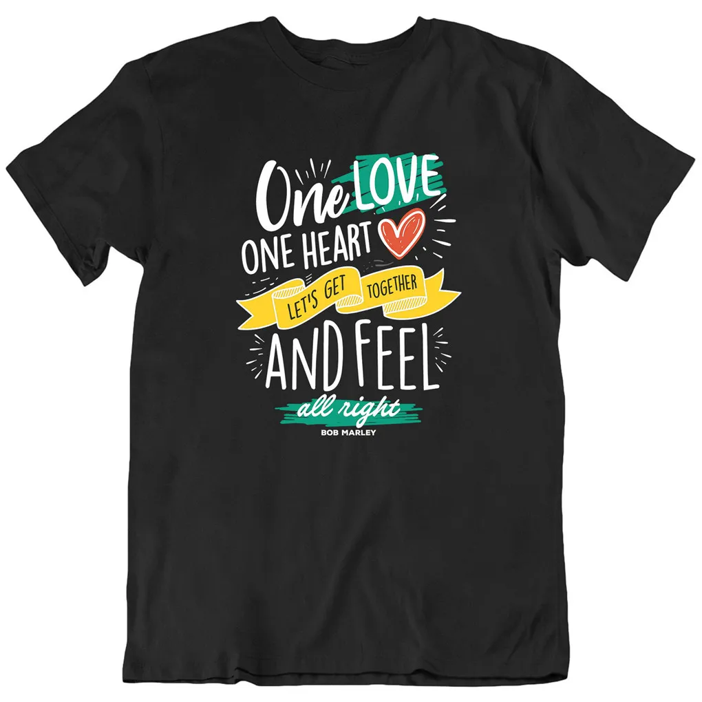 Футболка с надписью One Love Heart Lets и Feel All Right (13) Bob Marley новые крутые футболки для