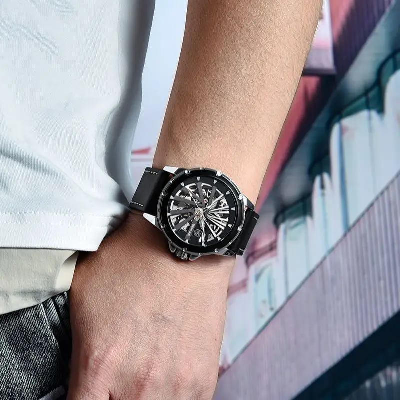

BENYAR 2021 New Automatic Mechanical Watch Men's Top Luxury Brand Men's Watch Fashion Leather Strap Waterproof Hollow Wristwatch