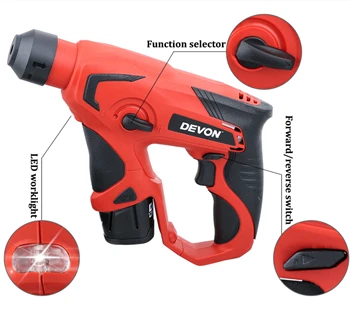 DEVON 12V Аккумуляторный поворотный молоток литий-ионный электрический молоток Ударная дрель шуруповерт профессиональные электроинструменты перезаряжаемый