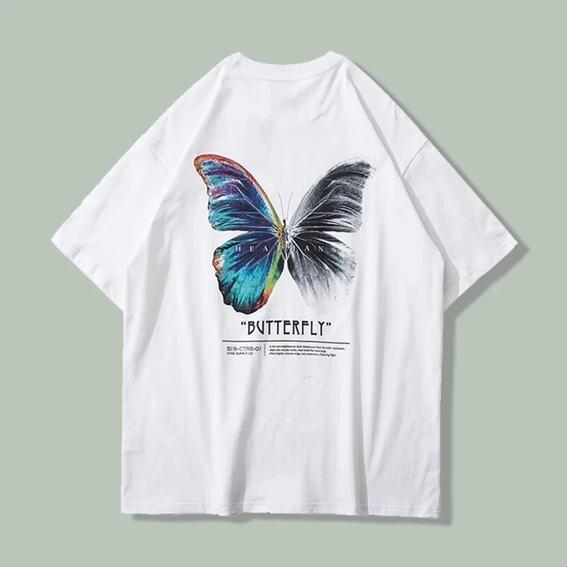 

Hip Hop Butterfly Print Unisex Tshirt Harajuku Streetwear Oversize Fashion Casual Wear Campus Loose Short Sleeved Tshirts Top