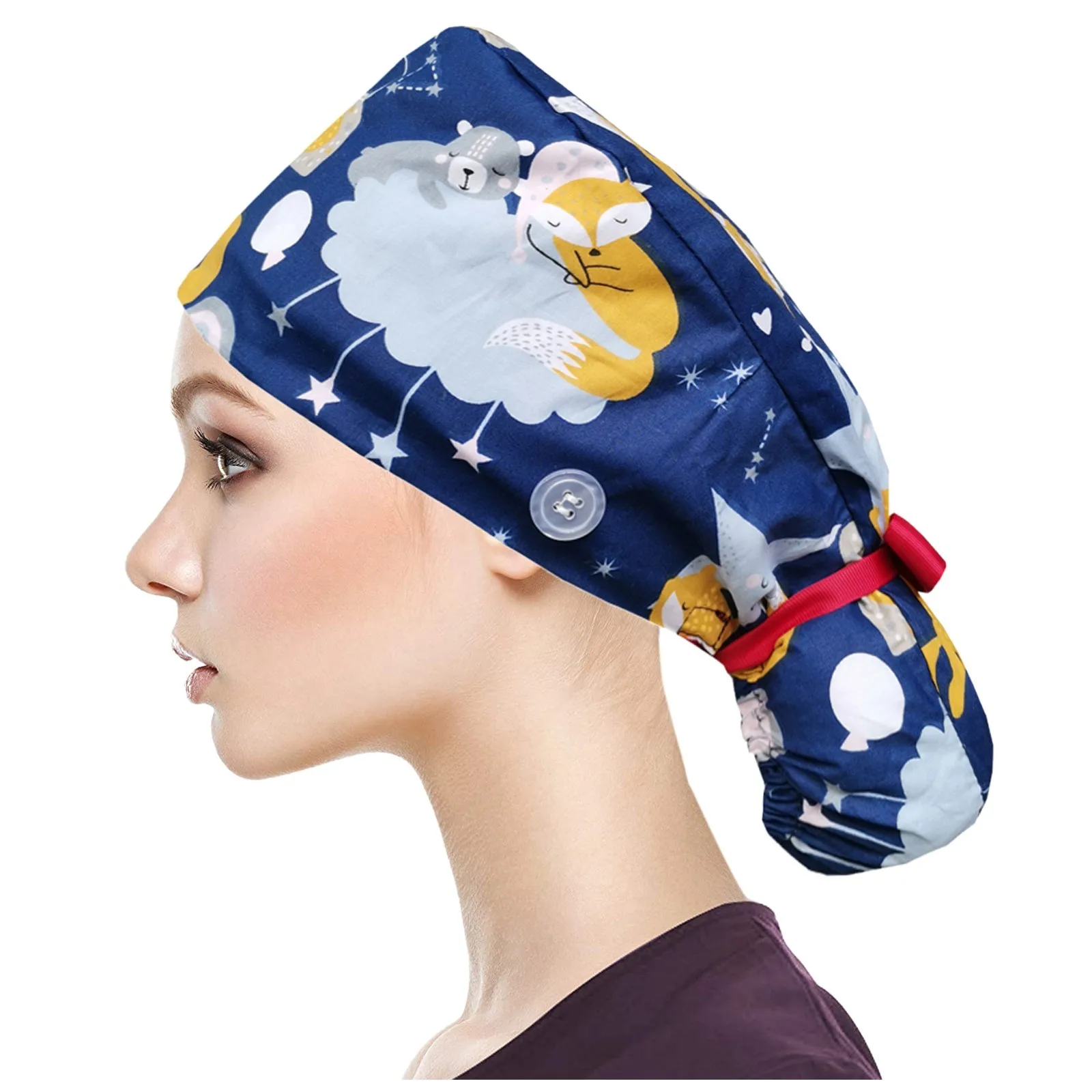 

3PC Unisex Adjustable Scrubs Women Nurse Surgery Cap Working Nursing Cap with Button Long Hair Sweatband Hat gorro enfermera L*