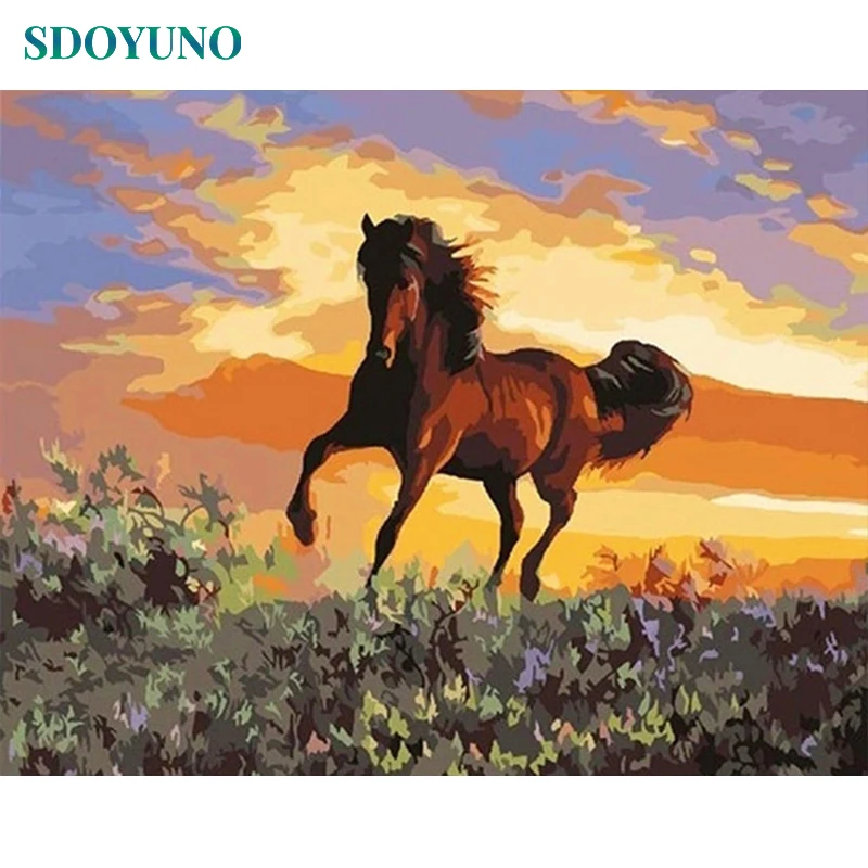 

SDOYUNO 60x75cm Painting By Numbers Kits DIY Horse Pictures By Numbers On Canvas Animals Frame Digital Hand Painting