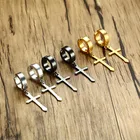 Черные, золотые, серебряные серьги-подвески zorcins для женщин и мужчин, маленькие круглые серьги в стиле панк с крестом из нержавеющей стали, висячие серьги унисекс