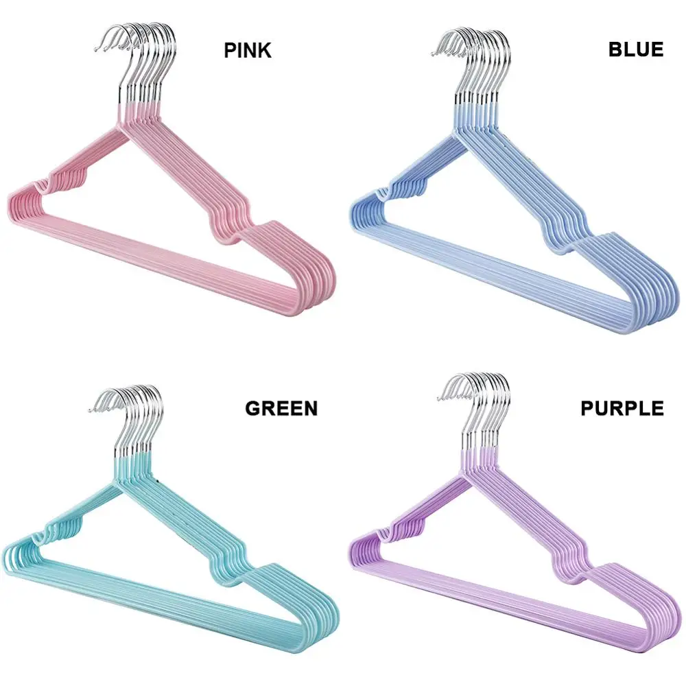 

10pcs Solid Color Metal Hangers For Clothes Thin Notched Grooves Hangers Support Hangers For Clothes Drying Rack Multifunction