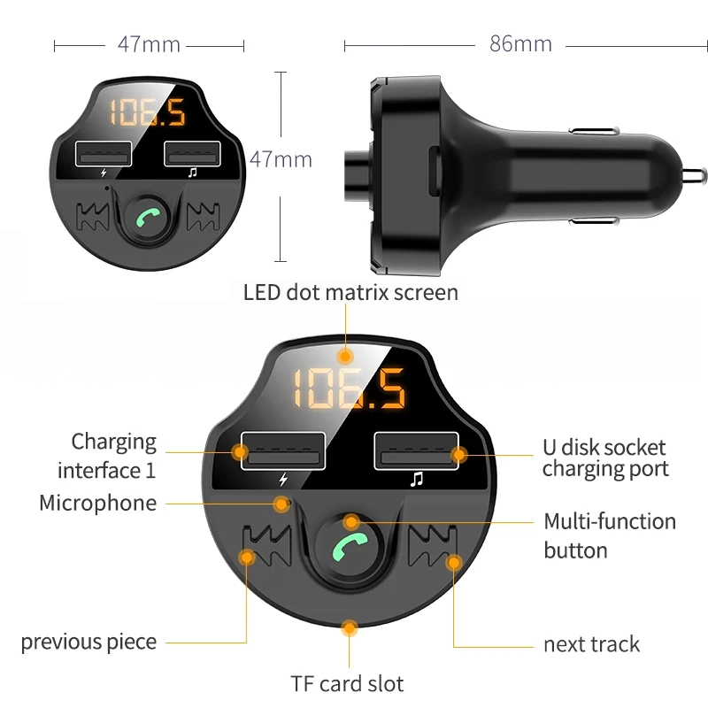 Автомобильный FM MP3-плеер Bluetooth 5 0 автомобильное зарядное устройство с двумя