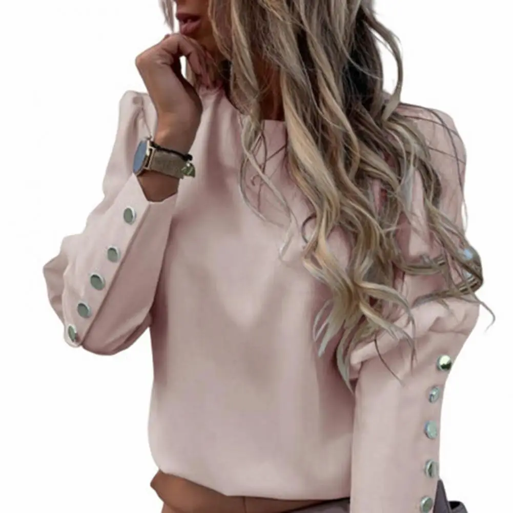 

Autumn Women Tops Solid Color Female Shirt Long Sleeve All-matched Print O Neck Long Sleeve Elegant Office Ladies Shirt Workwear