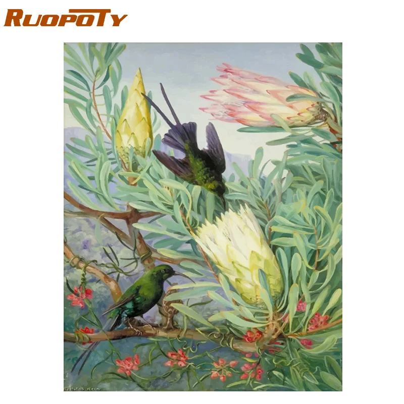 190820-17 Ruopoty рамка Diy Краска ing по номерам Бабочка Животные Современная Настенная живопись холст Рисование акриловая краска по номерам для домашний декор - Цвет: 190820-17