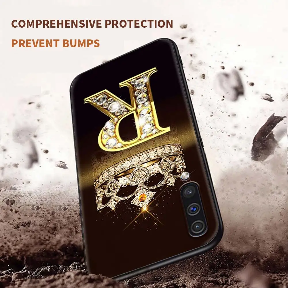 Letter Monogram Gold Marble Case For Samsung Galaxy A50 A10 A70 A20e M31 A30 A40 A02s M30s M21 M11 F41 TPU Black Cover