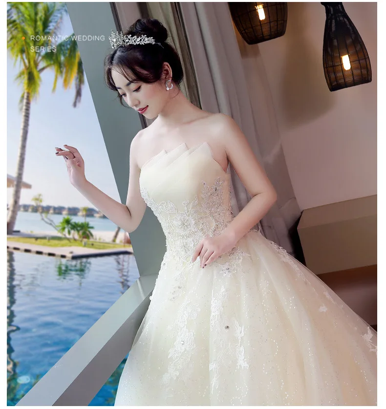 

2021 New Sexy Strapless Wedding Dress Luxury Sequin With Train Wedding Gown Custom Made Plus Size Bridal Dress Vestido De Noiva