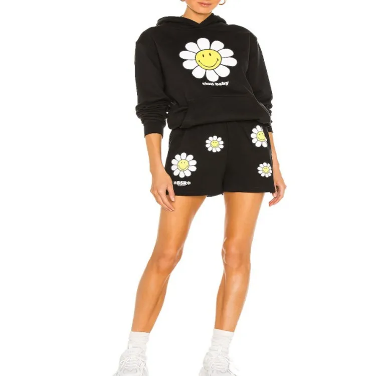 

FNOCE Cross-border Foreign Trade Women's new Fashion Casual Express Delivery Urban Fashion Sun Flower Sports Hooded Suit