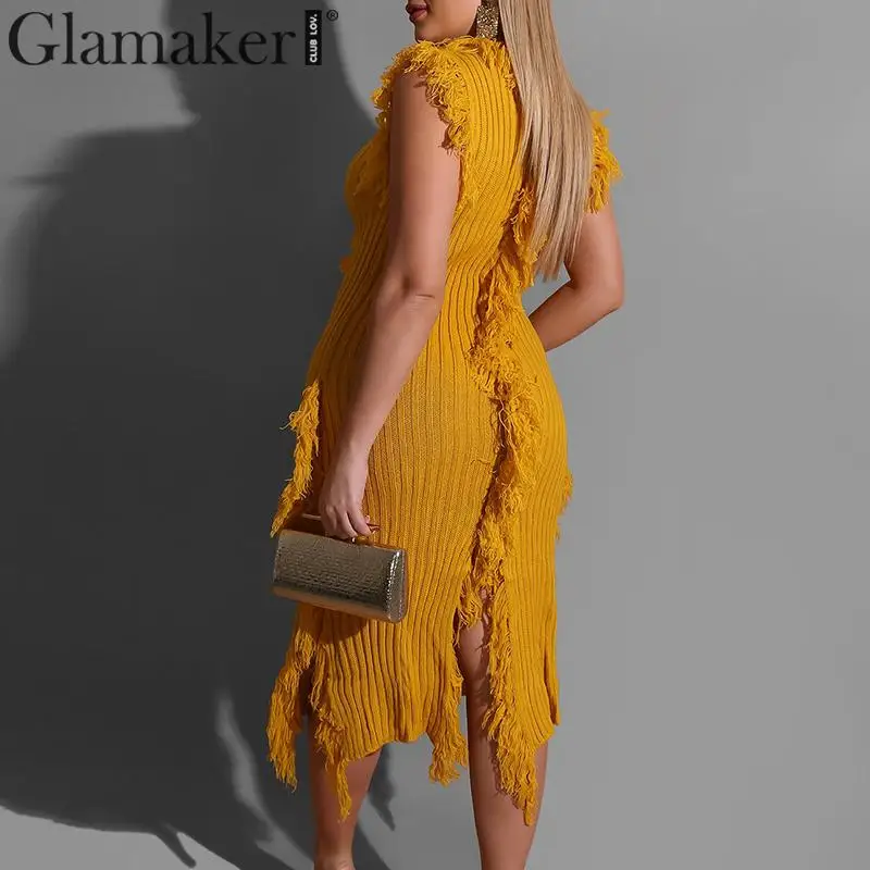 Glamaker/красное платье без рукавов с кисточками в стиле пэчворк женское длинное