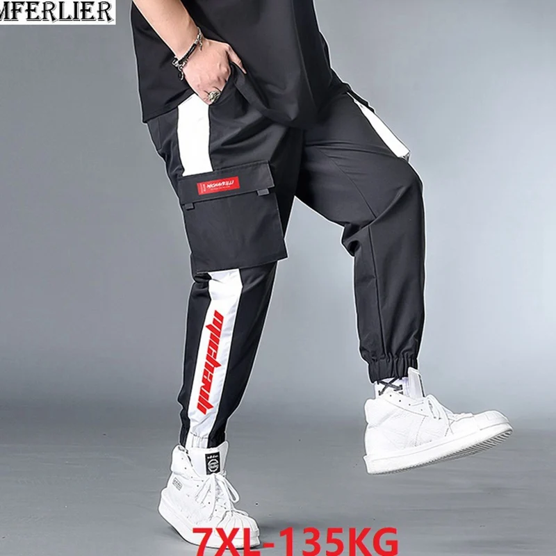 

summer men pencil pants patchwork pockets letter plus size 6XL 7XL high streetwear pants elasticity oversize Comfortable pants