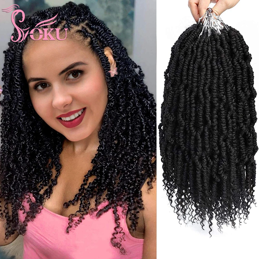 

Bomb Spring Twist Crochet Hair Prelooped Synthetic Braids Hair Extension 14 Inch for Women SOKU Mini Passion Twist Dreadlocks